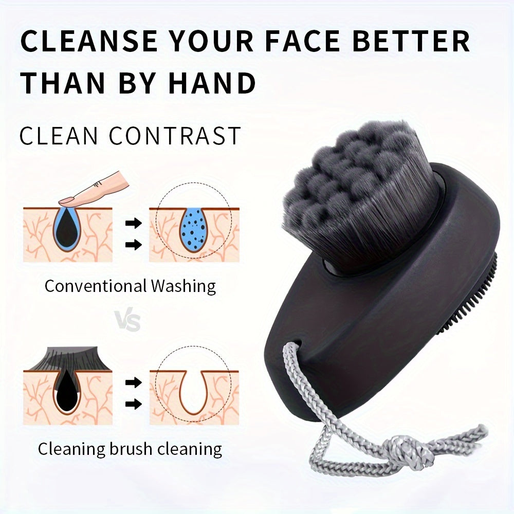 2-in-1 Dual-Sided Silicone Facial Cleansing Brush with Exfoliating Bristles & Soft Massage Tips - Gentle Deep Pore Cleansing & Skincare Tool, Travel-Friendly Hanging Loop, Unscented for Sensitive Light Beige, Facial Cleanser,