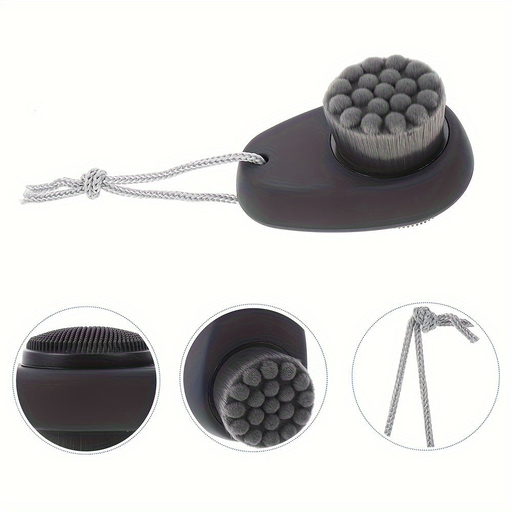 2-in-1 Dual-Sided Silicone Facial Cleansing Brush with Exfoliating Bristles & Soft Massage Tips - Gentle Deep Pore Cleansing & Skincare Tool, Travel-Friendly Hanging Loop, Unscented for Sensitive Light Beige, Facial Cleanser,
