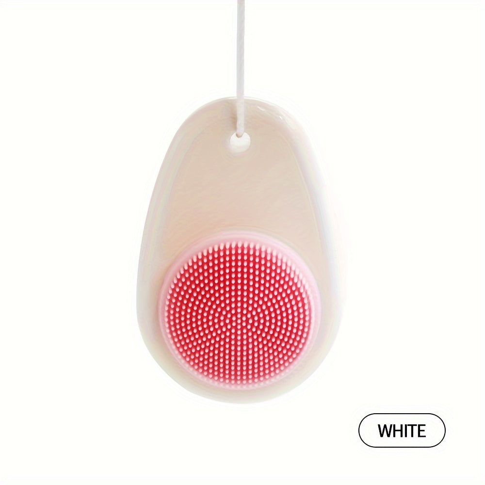 2-in-1 Dual-Sided Silicone Facial Cleansing Brush with Exfoliating Bristles & Soft Massage Tips - Gentle Deep Pore Cleansing & Skincare Tool, Travel-Friendly Hanging Loop, Unscented for Sensitive Light Beige, Facial Cleanser,