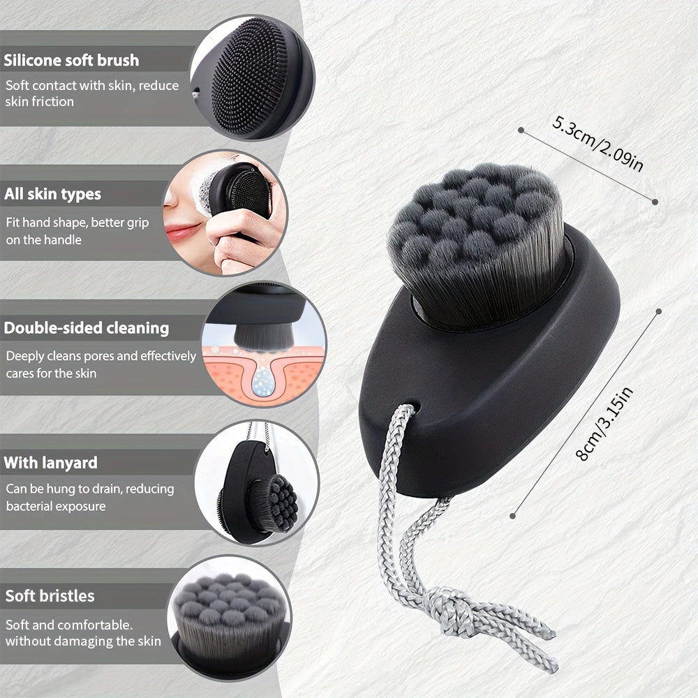 2-in-1 Dual-Sided Silicone Facial Cleansing Brush with Exfoliating Bristles & Soft Massage Tips - Gentle Deep Pore Cleansing & Skincare Tool, Travel-Friendly Hanging Loop, Unscented for Sensitive Light Beige, Facial Cleanser,