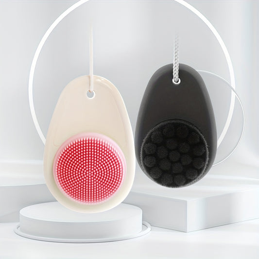 2-in-1 Dual-Sided Silicone Facial Cleansing Brush with Exfoliating Bristles & Soft Massage Tips - Gentle Deep Pore Cleansing & Skincare Tool, Travel-Friendly Hanging Loop, Unscented for Sensitive Light Beige, Facial Cleanser,